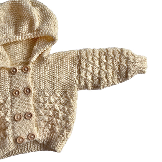 Vintage Knitted Hooded Chunky Cardigan / 6-9M