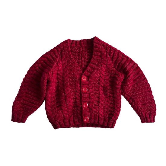 Vintage Knitted Dark Red Cardigan / 12-18M