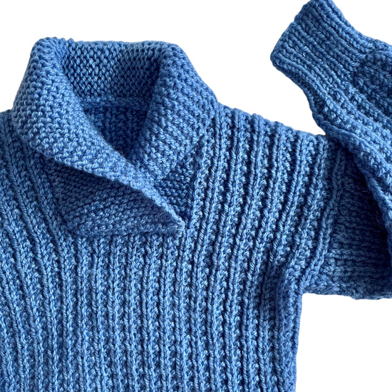 Load image into Gallery viewer, Vintage Knitted Blue Shawl Collar Jumper / 12-18M
