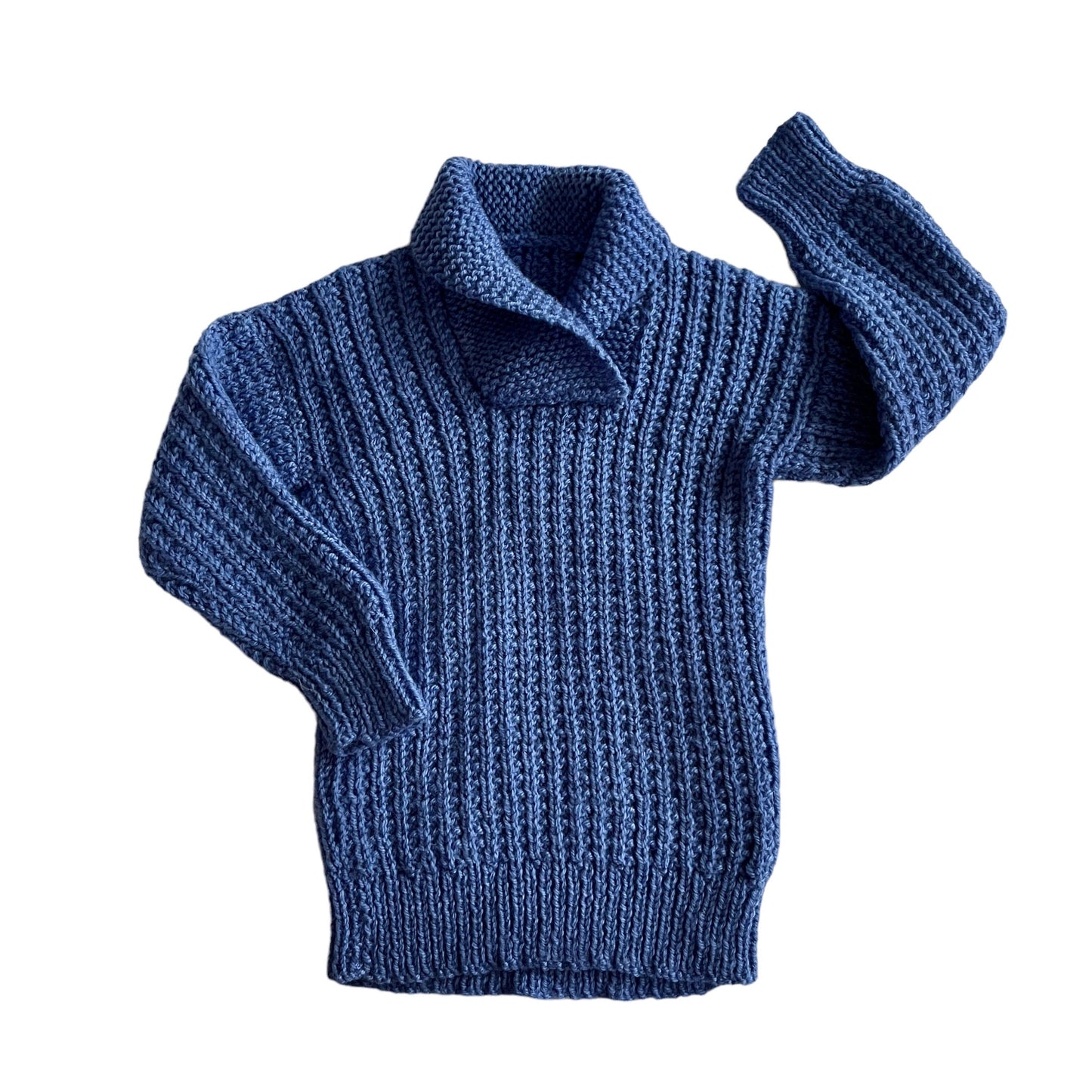 Vintage Knitted Blue Shawl Collar Jumper / 12-18M