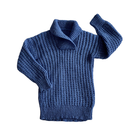 Vintage Knitted Blue Shawl Collar Jumper / 12-18M