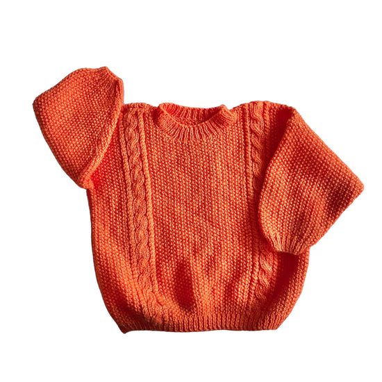 Vintage Knitted Orange Cable Knit Jumper / 18-24M