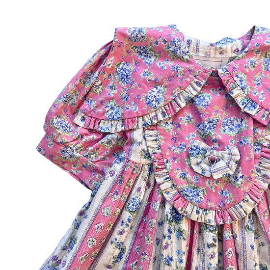 1980s Pink Floral Prairie Dress / 6-8Y