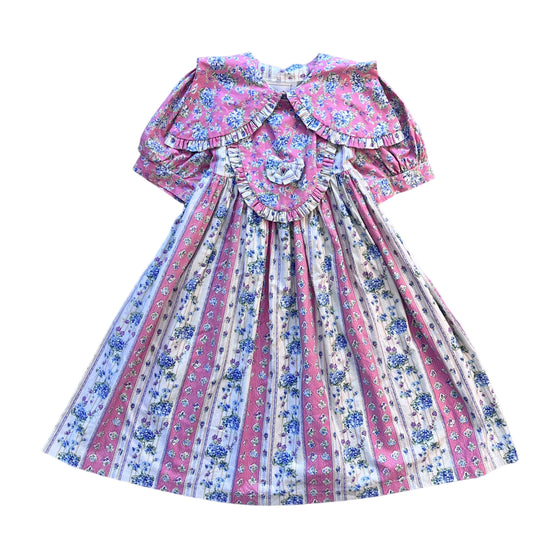 1980s Pink Floral Prairie Dress / 6-8Y