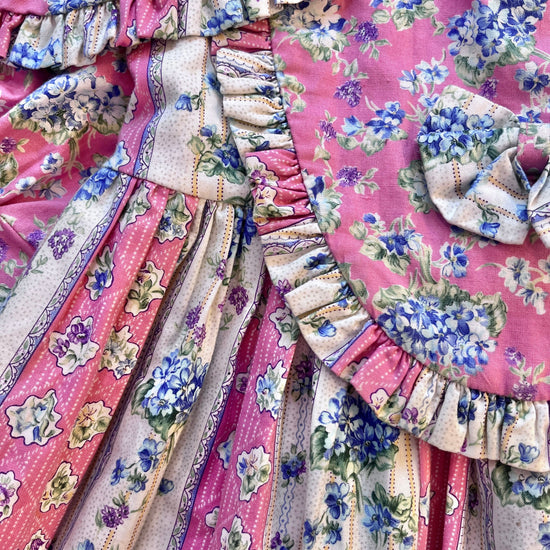 1980s Pink Floral Prairie Dress / 6-8Y