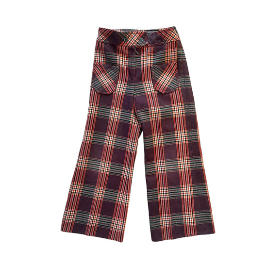 1960's Brown / Red Plaid Trousers / 4-5Y