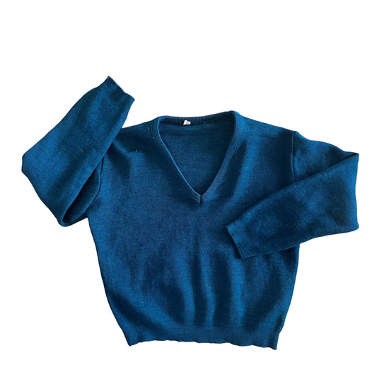 1960's Blue / Green V-Neck Jumper / 3-4Y