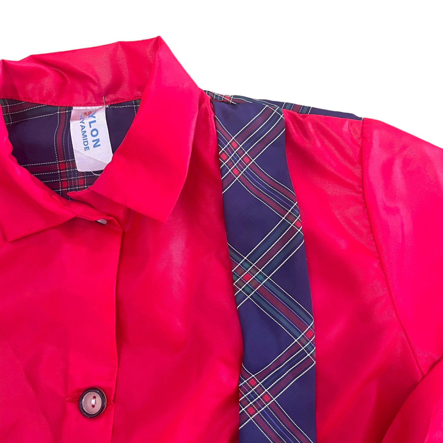 1960's Red Tartan Nylon School Blouse/ Dress / 2-3Y