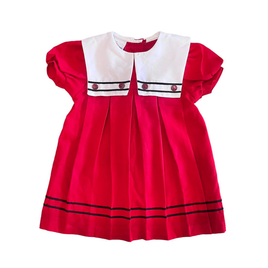 1980s Nautical Red Pleated Dress 2-3Y