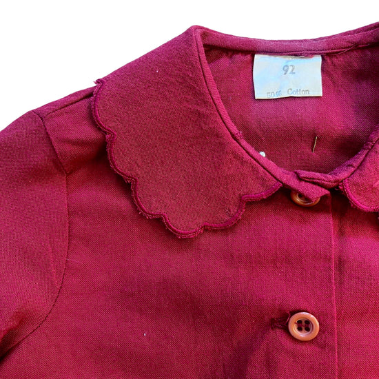 Load image into Gallery viewer, 1970&amp;#39;s Dark Red Scalloped Collar Shirt / 18-24M
