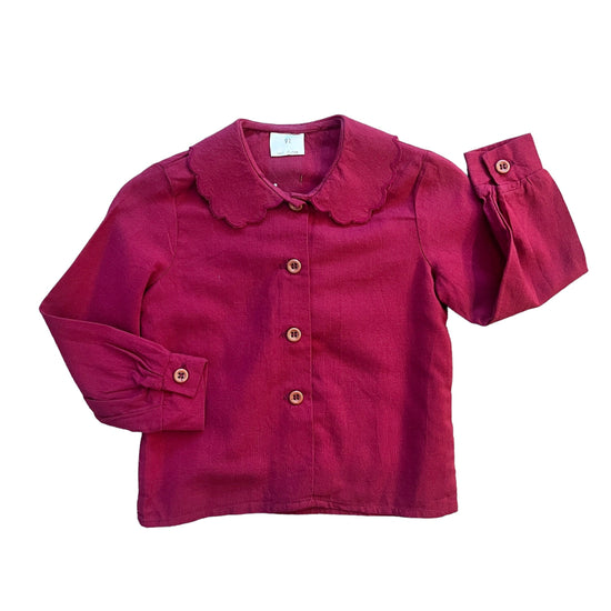 1970's Dark Red Scalloped Collar Shirt / 18-24M
