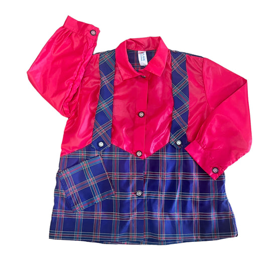 1960's Red Tartan Nylon School Blouse/ Dress / 2-3Y