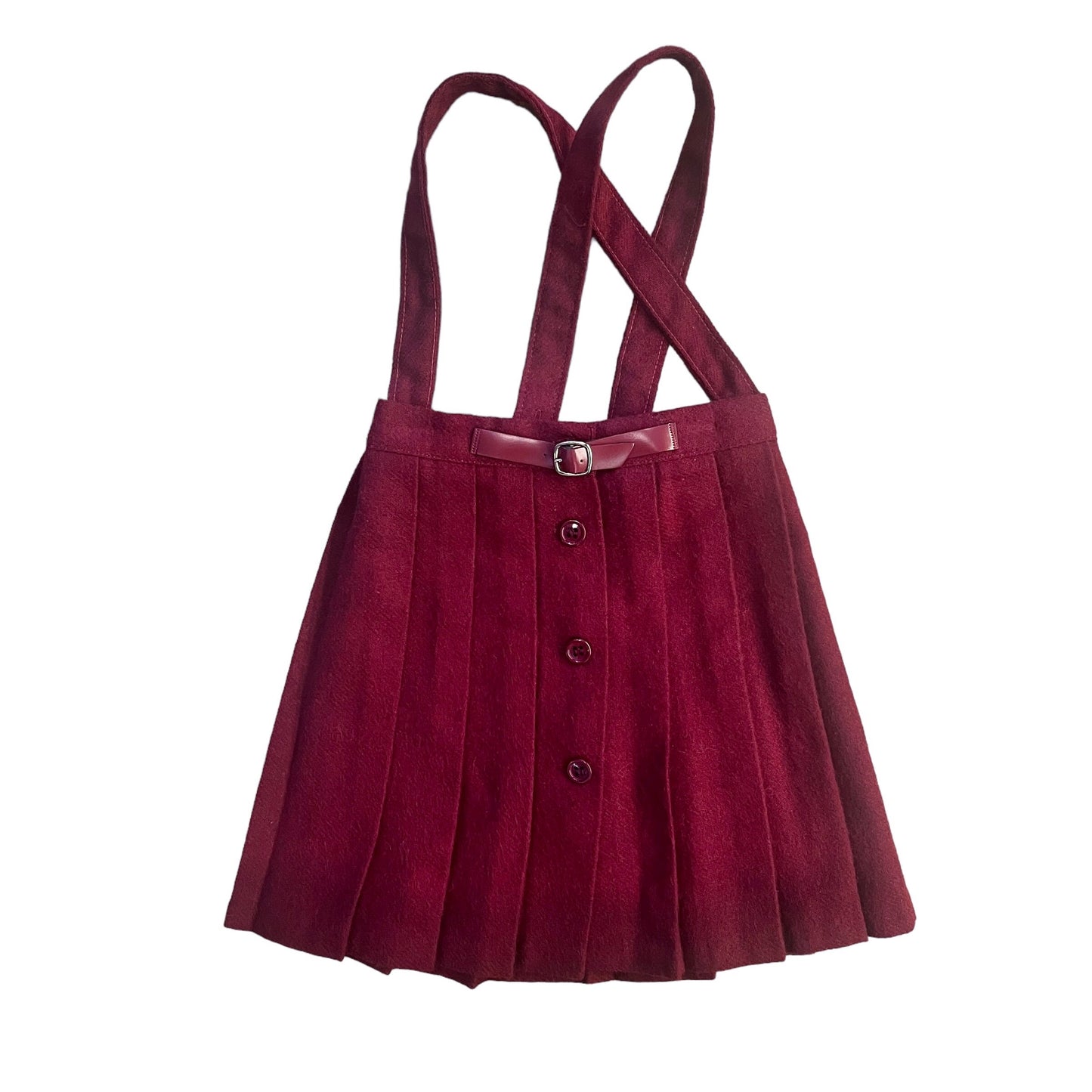 1960s Dark Red Suspenders Pleated Skirt 18-24 Months