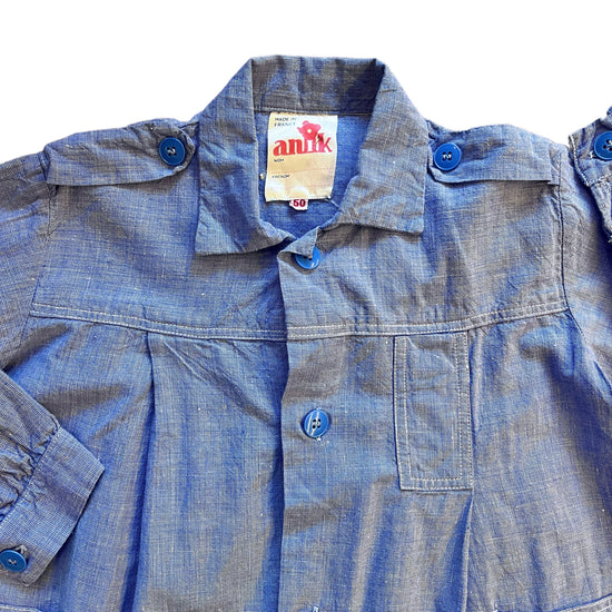 Load image into Gallery viewer, 1970&amp;#39;s Blue Overall / School Blouse 2-3Y
