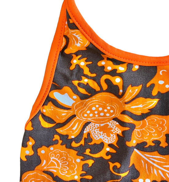 70's Brown / Orange Printed Swimming Suit / 5-6Y and 6-8Y