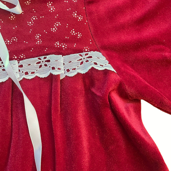 1970's Dark Red Velvet Dress / 6-8Y