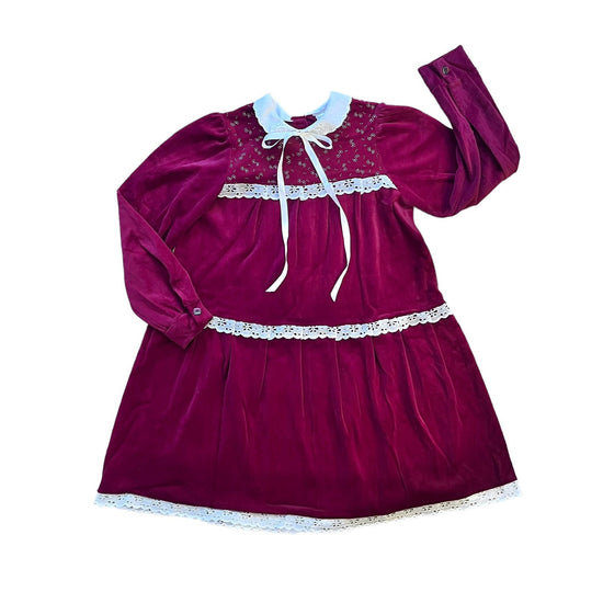 1970's Dark Red Velvet Dress / 6-8Y