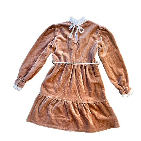 1970's Beige/Pink Velvet Dress / 8-10Y