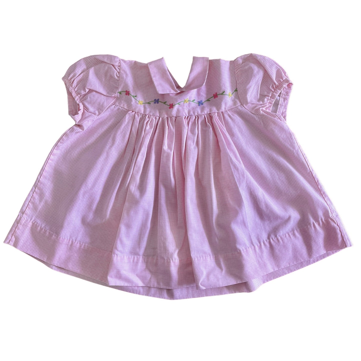 1960's Embroidered Pink Peter Pan Collar Dress 12-18M