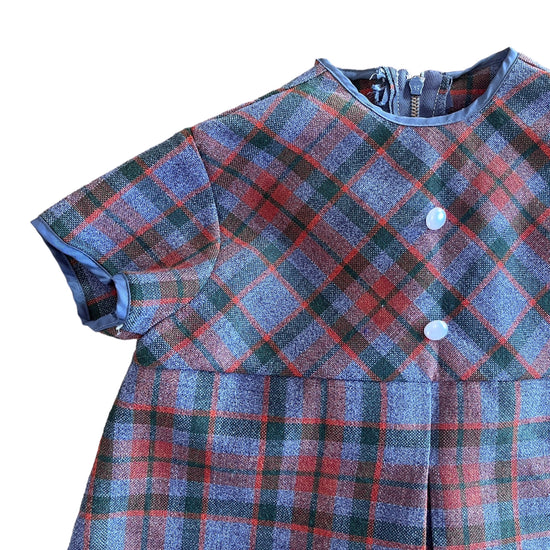 1960's Brown / Green Checkered Dress / 18-24 Months