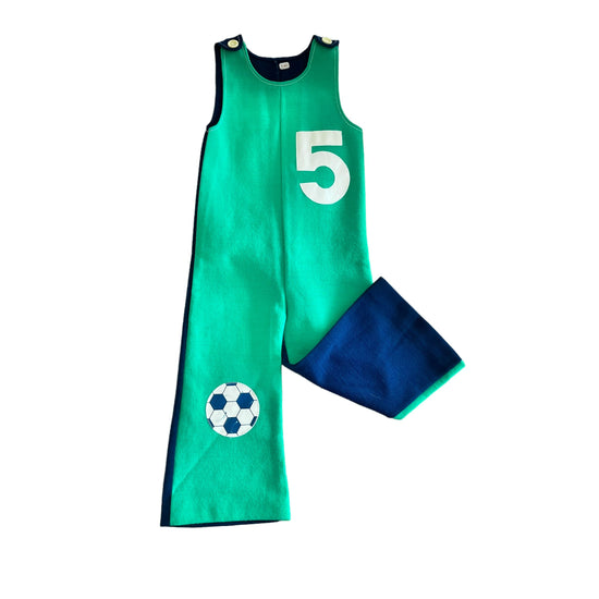 1960's Green "Football" Dungarees / 6-9 Months