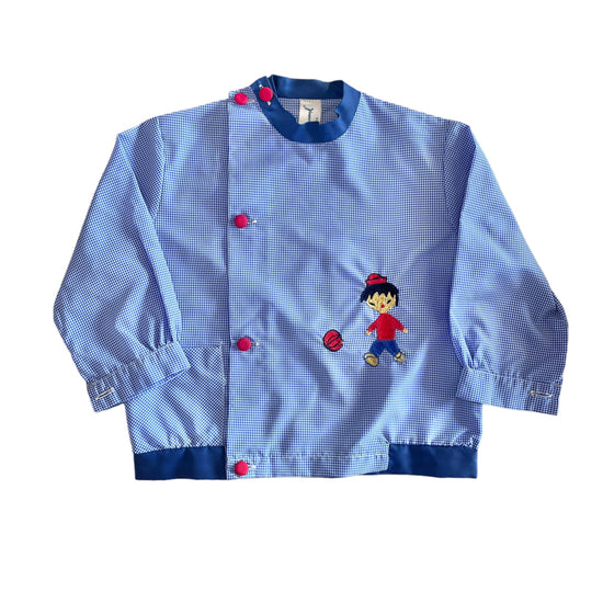 1960s Blue Toddler Nylon Gingham Shirt / Blouse / 12-18 Months