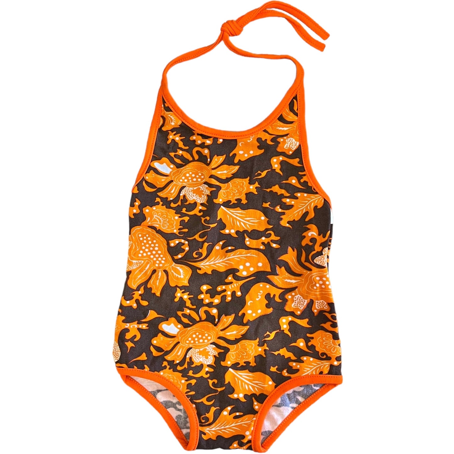 70's Brown / Orange Printed Swimming Suit / 5-6Y and 6-8Y