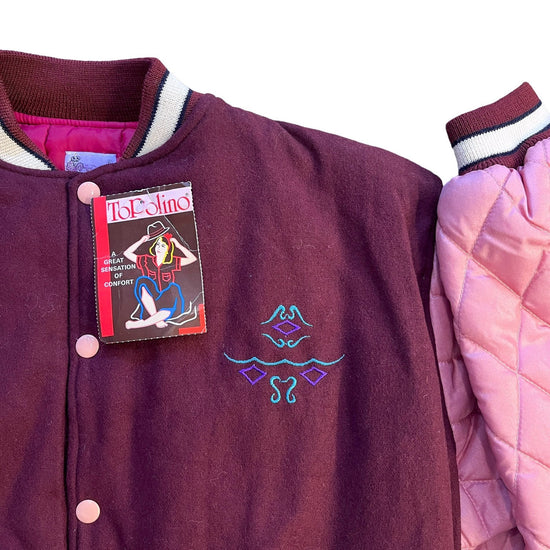 1980's Pink Padded Wool Varsity Jacket 10-12Y