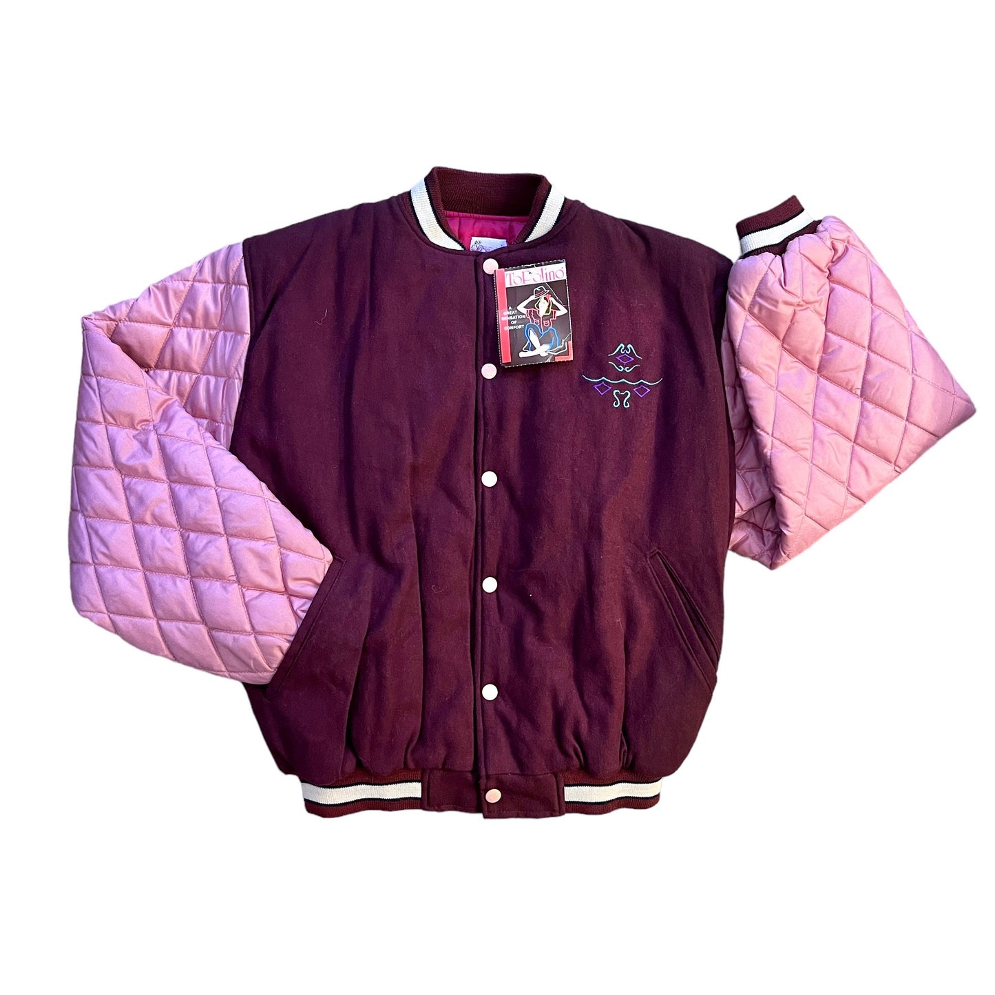 1980's Pink Padded Wool Varsity Jacket 10-12Y