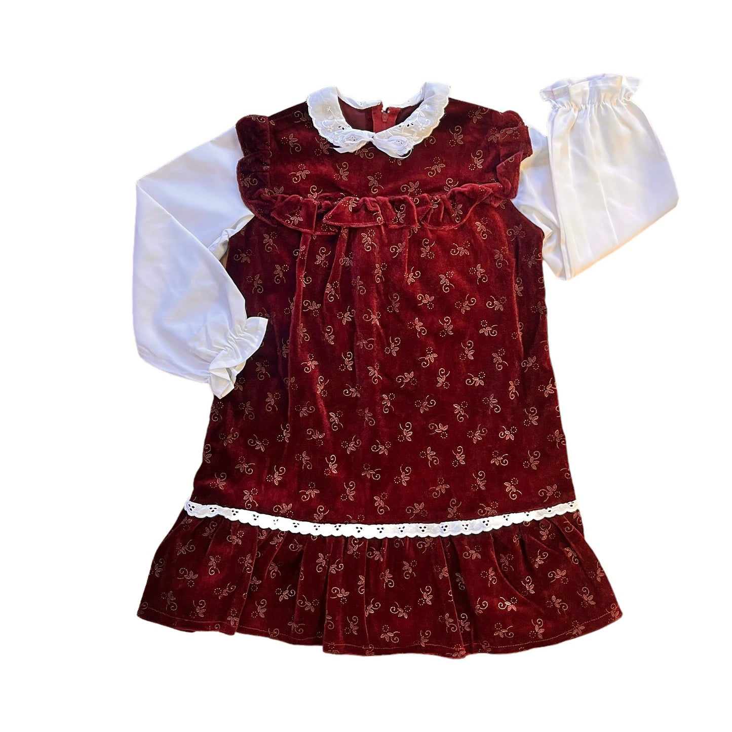 1970's Dark Red Velvet Dress / 6-8Y