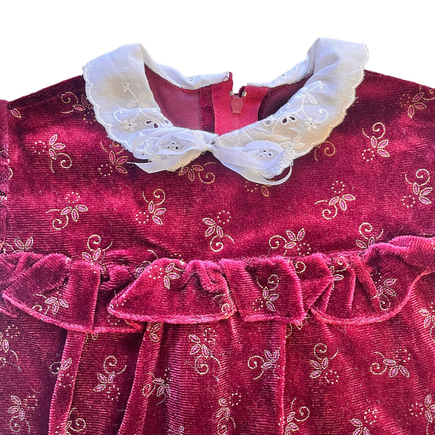 1970's Dark Red Velvet Dress / 6-8Y