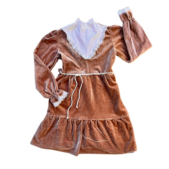 1970's Beige/Pink Velvet Dress / 8-10Y