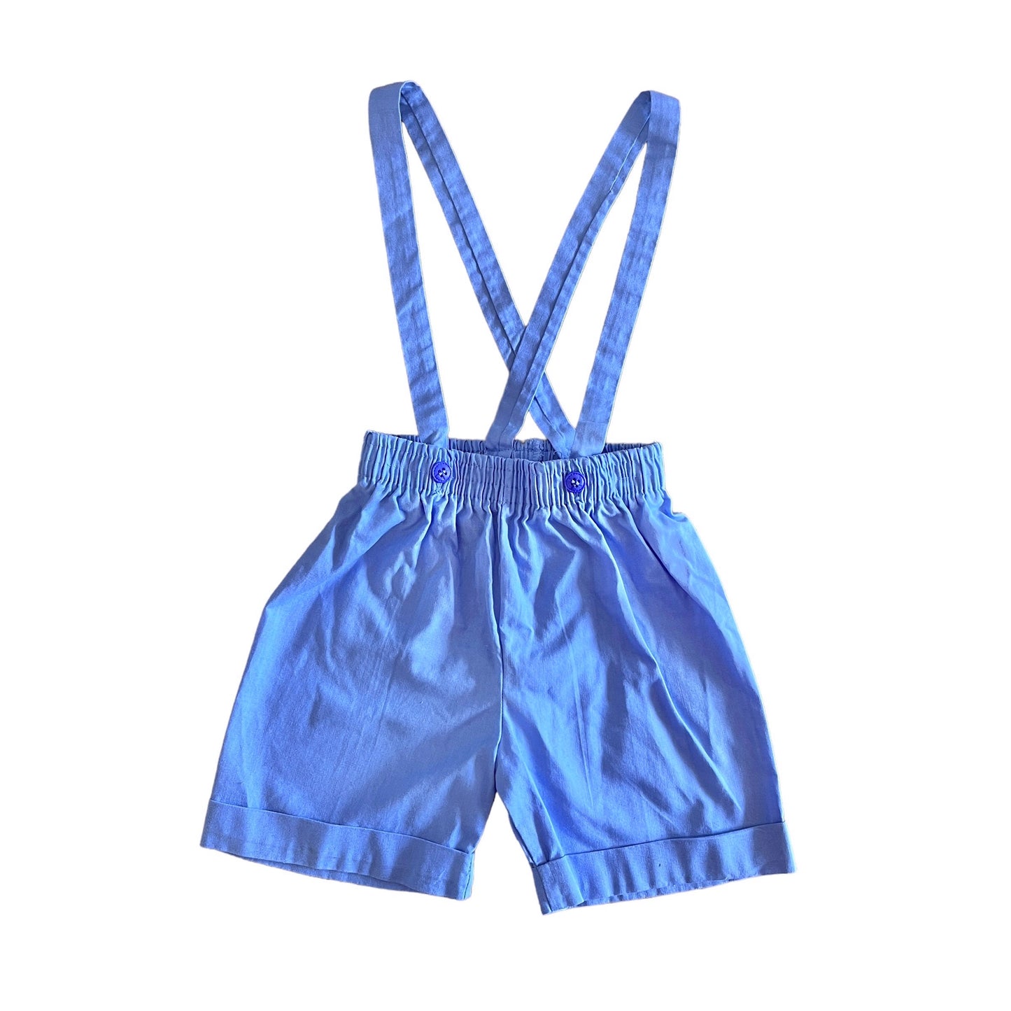 1970s Blue Toddler Suspenders Shorts 12-18 Months
