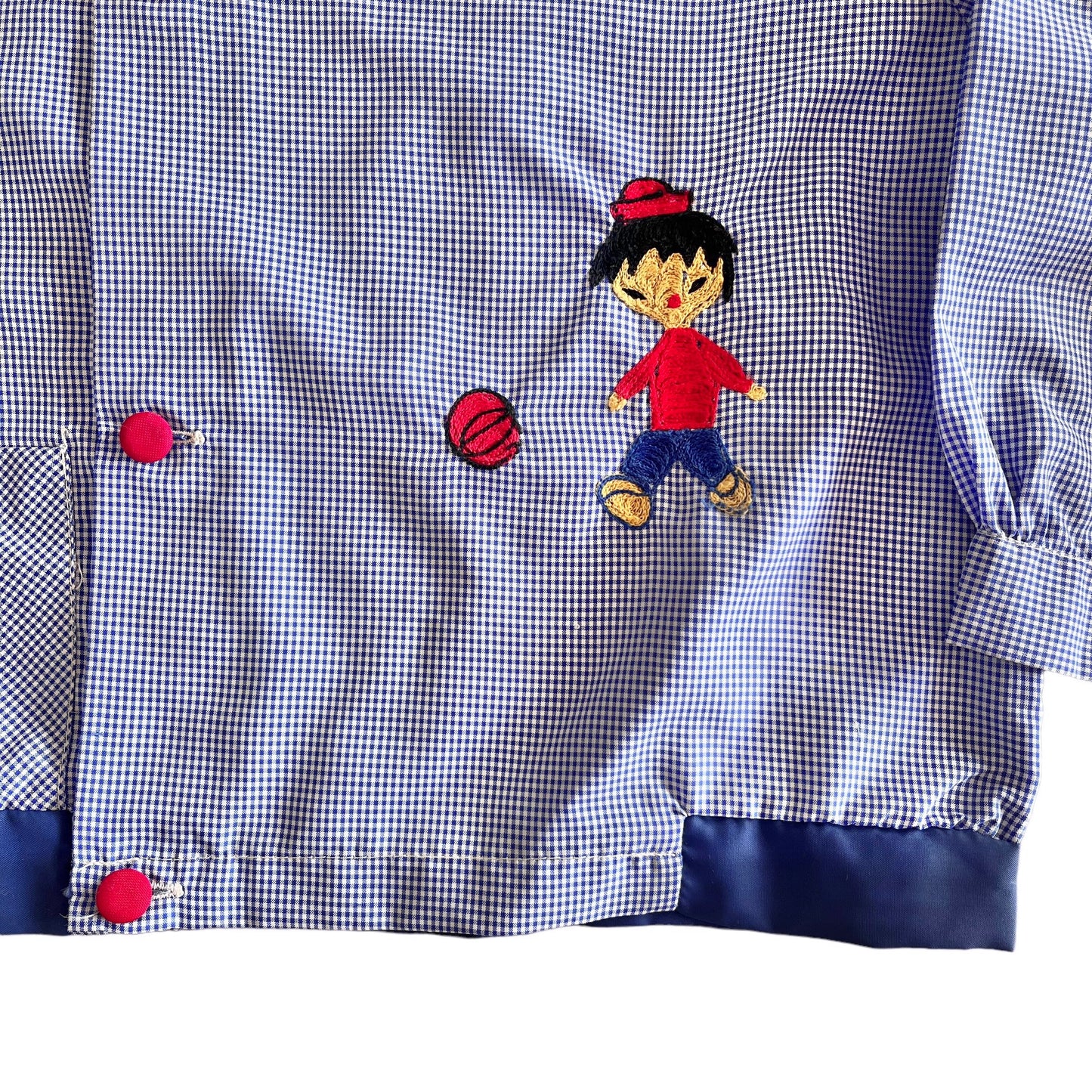 1960s Blue Toddler Nylon Gingham Shirt / Blouse / 12-18 Months