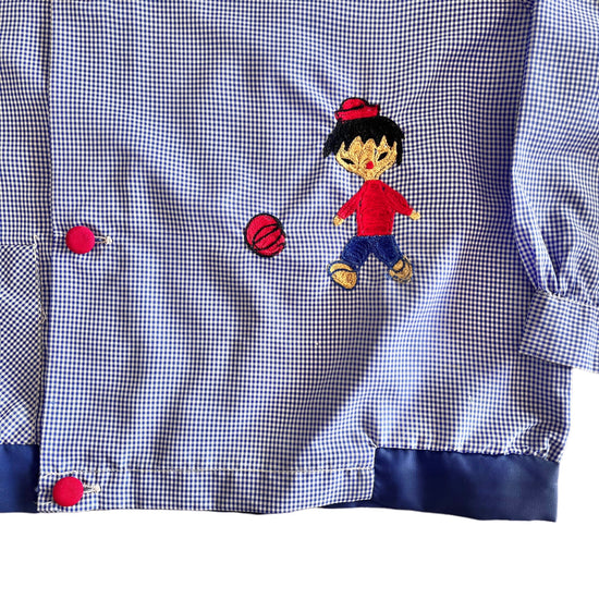 1960s Blue Toddler Nylon Gingham Shirt / Blouse / 12-18 Months