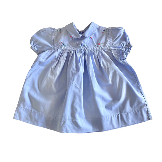 1960s Embroidered Blue Dress 6-9 Months