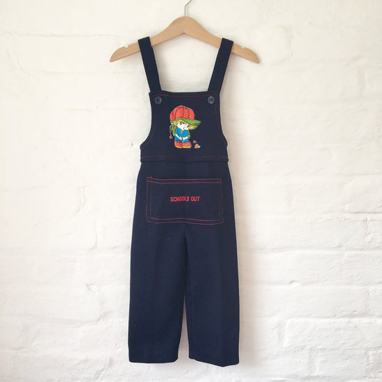 Vintage 70's Blue Dungarees British Stock 18-24 Months-Playsuits, Dungarees and Rompers-Petit Pays Vintage